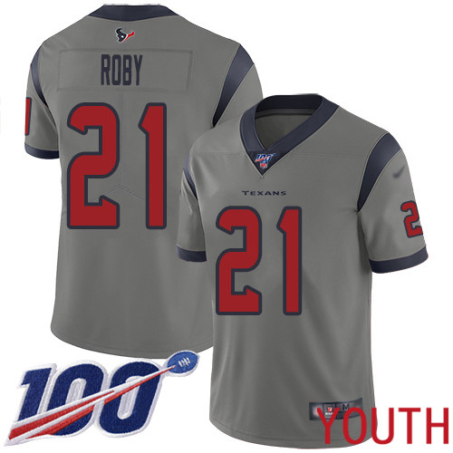 Houston Texans Limited Gray Youth Bradley Roby Jersey NFL Football #21 100th Season Inverted Legend->youth nfl jersey->Youth Jersey
